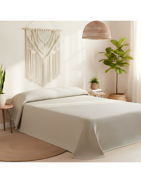 Colcha Piqué Hotel de Rayas Beige en Relieve