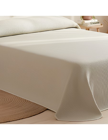 Colcha Piqué Hotel de Rayas Beige en Relieve