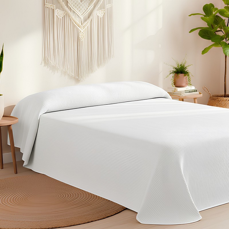 Colcha Piqué Hotel de Rayas Blanca en Relieve