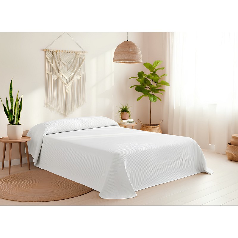 Colcha Piqué Hotel de Rayas Blanca en Relieve