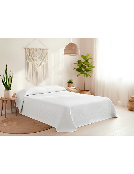 Colcha Piqué Hotel de Rayas Blanca en Relieve