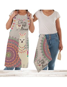 Juego Delantal y Paños Cocina Llama