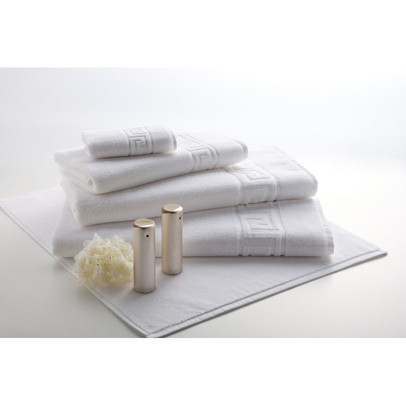 Toalla Blanca Hotel 100% Algodón Cardado 500 Gr Cenefa Greca