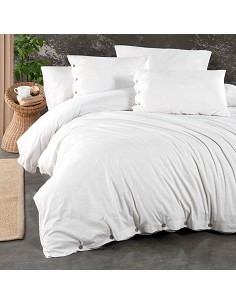 Funda Nórdica Blanca Algodón Turco Organic Blanc con Botones y Almohadones