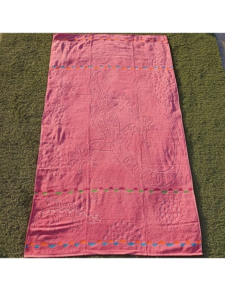 Toalla de Playa Lagarto Rosa Fluor 100% Algodón