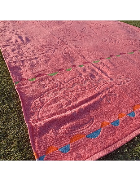 Toalla de Playa Lagarto Rosa Fluor 100% Algodón