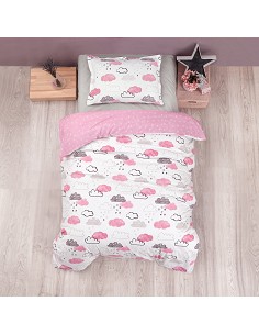 Funda Nórdica Infantil de Algodón Turco Nubes Rosa Cama 90/105 2
