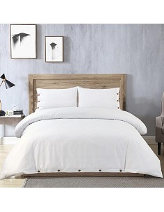 Funda Nórdica Blanco Óptico con Botones Madera Natural Blanc 2