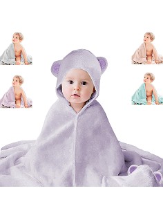 Capa de Baño Bebé con Capucha y Orejas 100% Algodón Natural 2