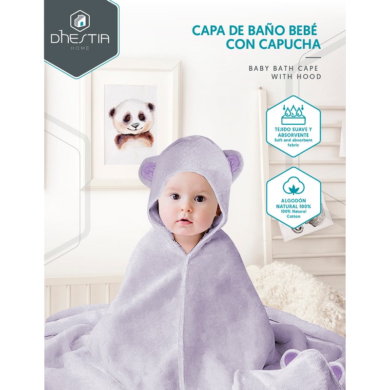 Capa de Baño Bebé con Capucha y Orejas 100% Algodón Natural