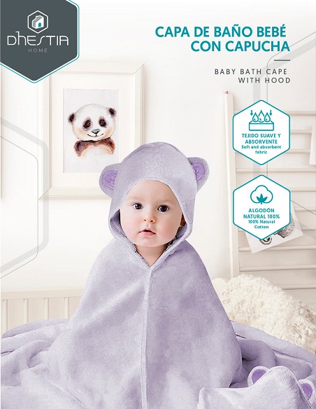 Capa de Baño Bebé con Capucha y Orejas 100% Algodón Natural