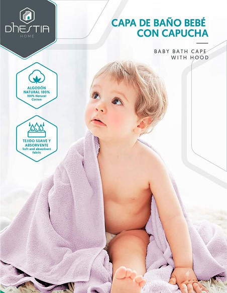 Capa de Baño Bebé con Capucha y Orejas 100% Algodón Natural